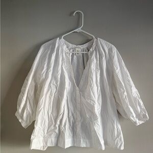 H&M White Button-Front Peasant Blouse